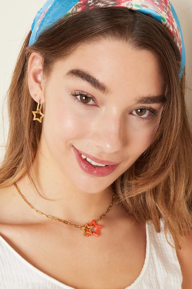 Collier étoile - Collection Plage Couleur orange &amp; Couleur or Acier inoxydable h5 Image2